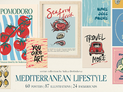 Mediterranean Lifestyle Poster builder Art Print vector art print beverages branding coastal design food graphic design illustration la dolce vita lifestyle mediterranean poster design posters print design printable slow living travel vector wall art