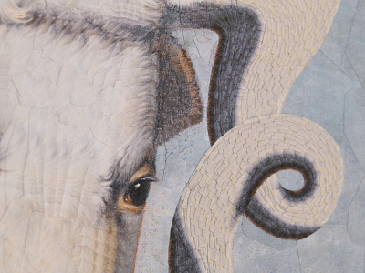 Bull after Potter, detail collage detail eye horn paper