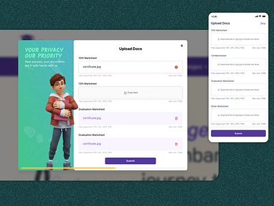 Upload Documents 3d app cards design design documents upload illustration input fields mob view ui ui design upload states ux uxui website