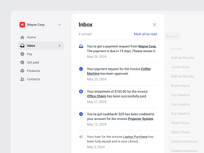 Inbox app clean design inbox minimal notification saas ui ux