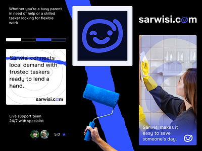 Sarwisi 🏙️ blue branding blue logo branding funny logo logo logo design support logo ui