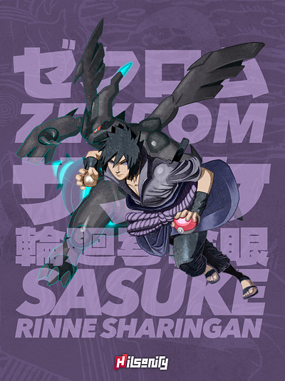 Pokeruto_Sasuke & Zekrom artwork crossover fanart illustration naruto pokemon pokeruto sasuke zekrom