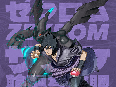 Pokeruto: Sasuke & Zekrom artwork crossover fanart illustration naruto pokemon pokeruto sasuke zekrom