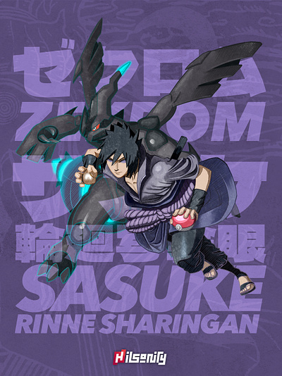 Pokeruto: Sasuke & Zekrom artwork crossover fanart illustration naruto pokemon pokeruto sasuke zekrom