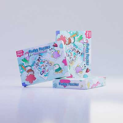 Pudgy Puzzles Packaging Design board game box design character design character package design cute design cute packaging game design gift design package design packing design penguin present design puzzle