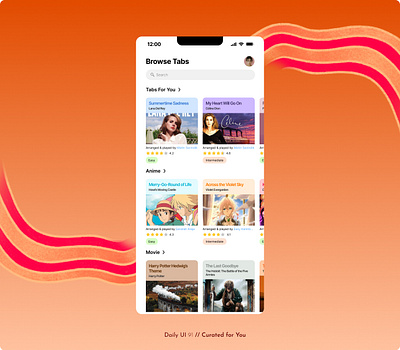 Daily UI Challenge #091 - Curated For You browse cards categories curated for you daily ui 91 daily ui challenge mobile app recommended for you