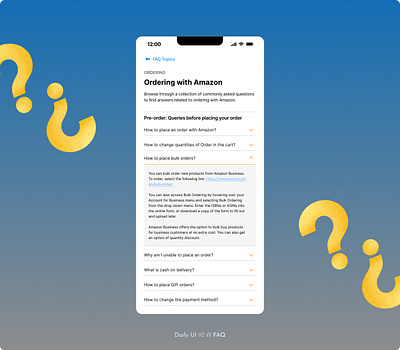 Daily UI Challenge #092 - FAQ daily ui 92 daily ui challenge faq frequently asked questions mobile app