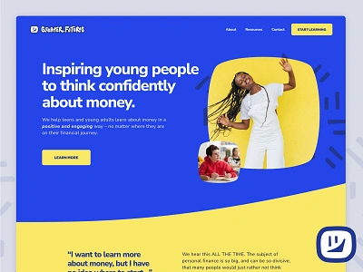 Greater Futures Website blue blue and yellow bright education fun future happy inspiring learning optimistic retro squarespace teens web design website design wholesome yellow young adults