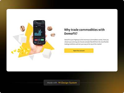 Forex Landing Page | M-Design System 3d advert app promo application commodities commodity finance fintech graphic design landing landing page mobile promo promotion trading ui web website