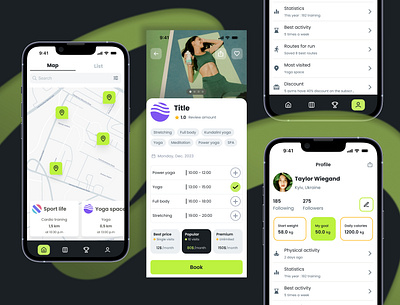 Sport App account activity branding diet follower graphic design gym healthy ios location map mobile pin profile schedule sport statistic ui web yoga