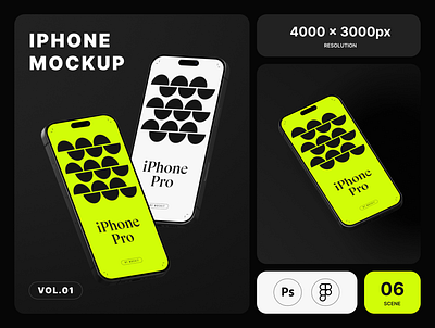 iPhone 16 Pro Mockup Vol.01 4k app branding figma iphone iphone 16 mobile mockup photoshop ui