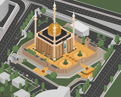 National mosque, Abuja, Nigeria architecture building illustration isometric illustration mosque