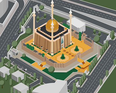 National mosque, Abuja, Nigeria architecture building illustration isometric illustration mosque