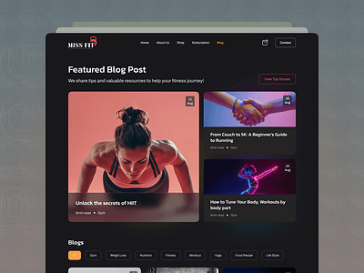 Missfit Blog Page Design blog blog post fitness gym health product design ui ux web design webpage design website design workout