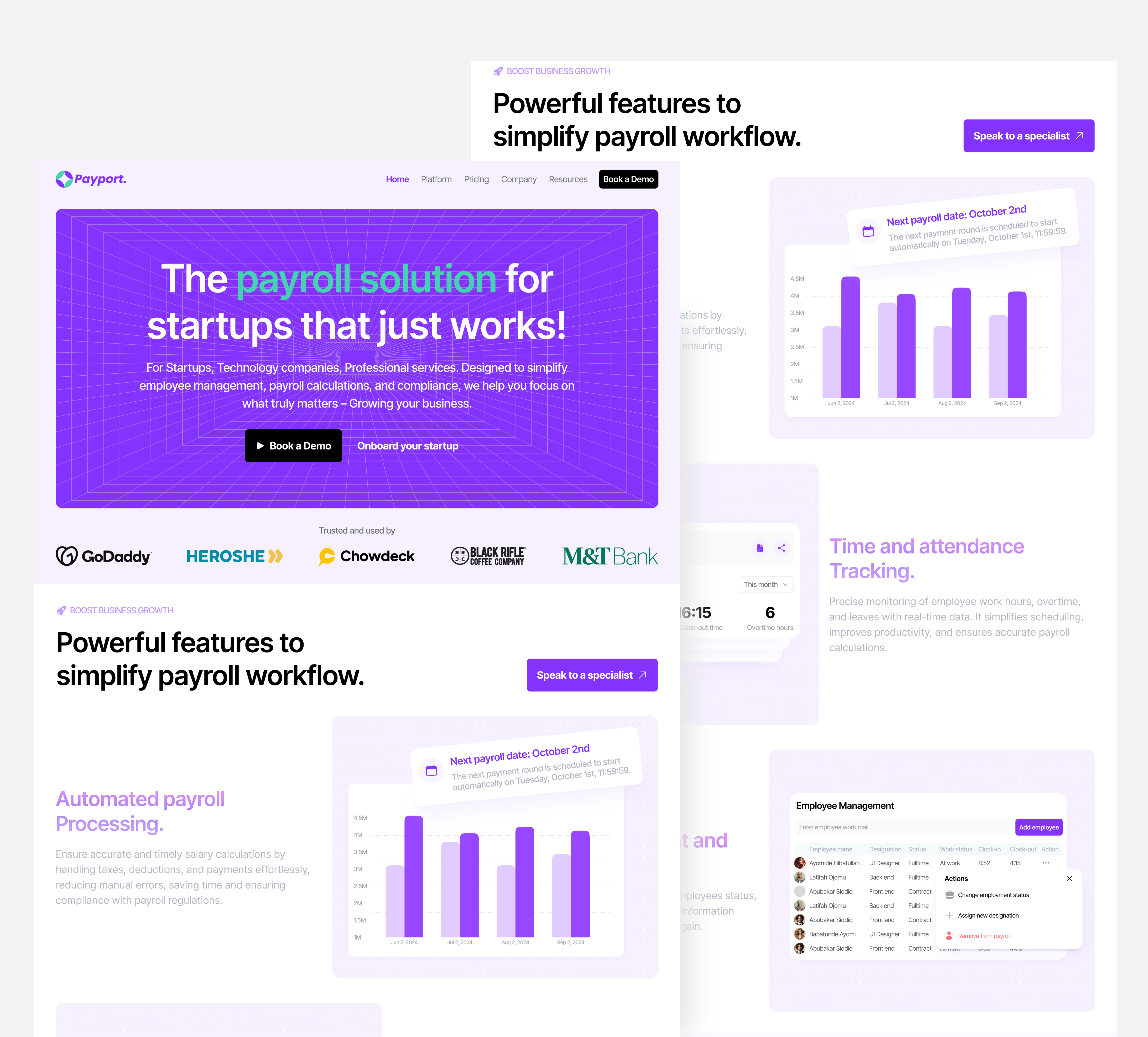 HR & Payroll Landing page design accounting employee hr management human resources landing page landing page design management payment payroll software ui design uiux design visual design website website design