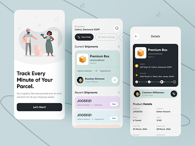 Parcel Delivery App Design app design cargo courier delivery app delivery service design express location logistic mobile app package postal service shipment track order tracker transport transport service ui uidesign uiux