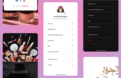 E-Commerce mobile ui shots for ALLURE