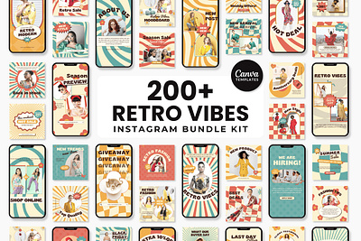 Retro Vibes Instagram Bundle Kit canva retro posts canva templates retro facebook retro instagram bundle kit instagram post template instagram retro fashion instagram retro stories instagram story retro instagram templates retro vibes social media retro