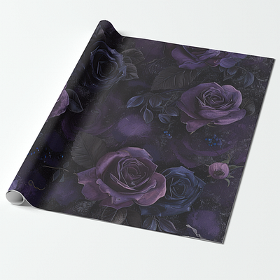 Gothic Dark Romance Purple Roses Wrapping Paper art craftpartysupplies crafts decorativepaper decoupage design giftwrappingpapersheet gothic graphic design illustration vintage wrappingpaper