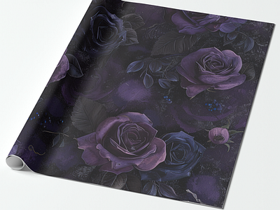 Gothic Dark Romance Purple Roses Wrapping Paper art craftpartysupplies crafts decorativepaper decoupage design giftwrappingpapersheet gothic graphic design illustration vintage wrappingpaper