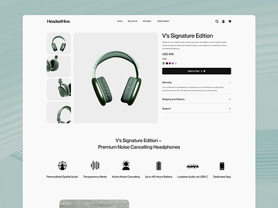 HeadsetHive. Single Product Page audio audio brand branding daily ui design earphone ecommerce headphone selling wesbite marketing minimal music music player service sound uiux design web design web player