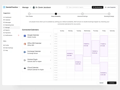 Connect Calendar & Set Availability app appointment b2b book booking calendar connect crm desktop interaction practice product design saas scheduler scheduling software ui ux web web app