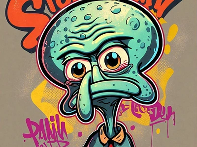 Retro Squidward Graffiti Art