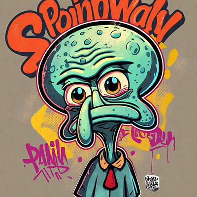 Retro Squidward Graffiti Art