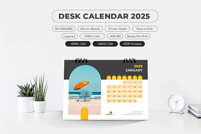 Desk Calendar 2025 2022 calendar 2025 calendar branding business calendar company corporate creative design graphic design illustration logo modern monday month office print sunday ui vector