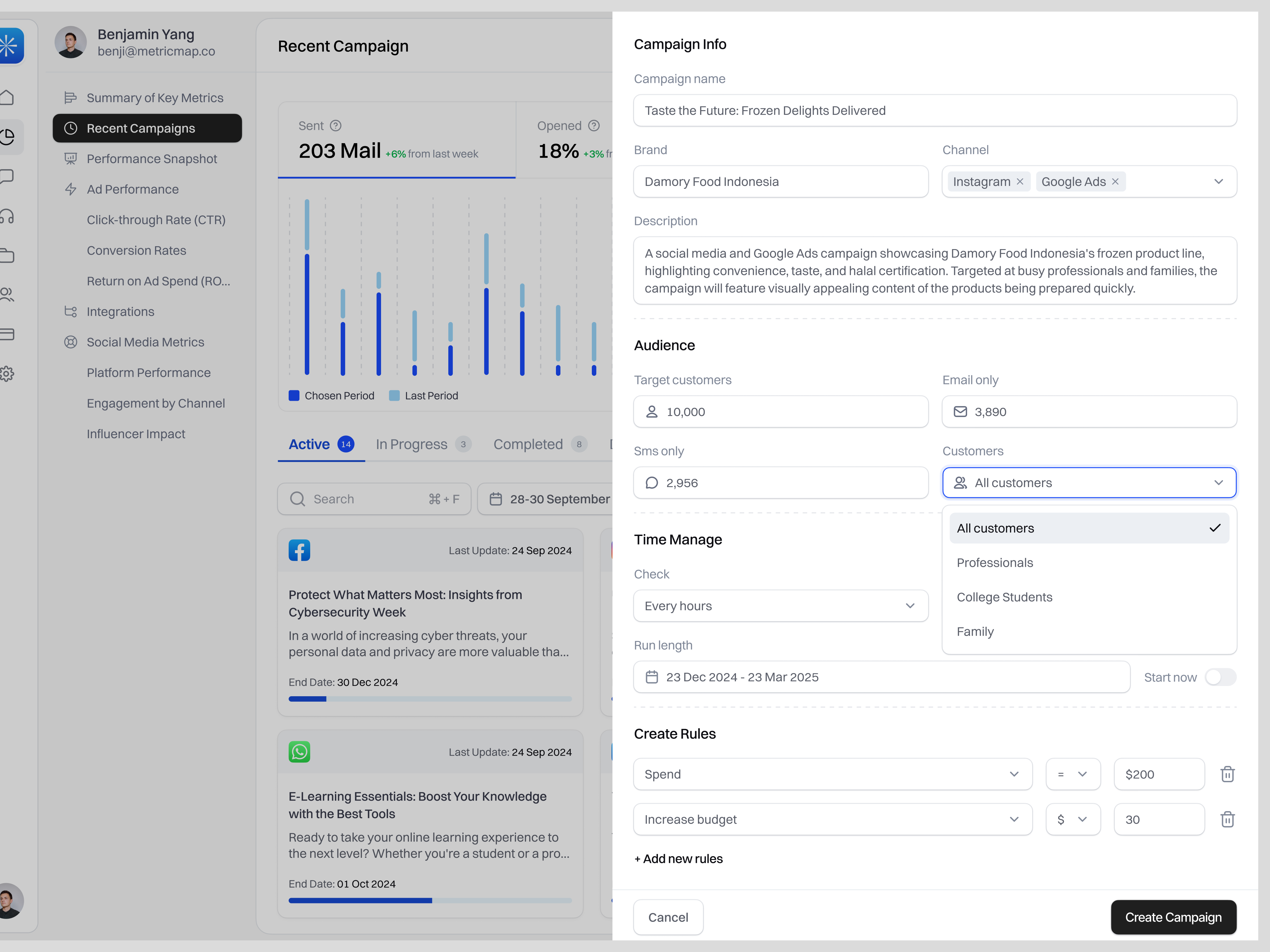 Example of Campaign Saas Web App Dashboard - Create Campaign Component