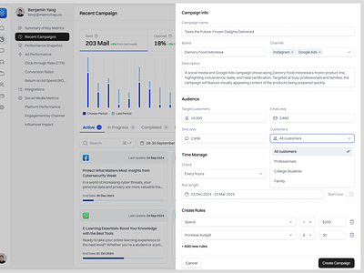 Campaign Saas Web App Dashboard - Create Campaign Component b2b campaign campaign dashboard component card create campaign create campaign saas creating crm dashboard flow form marketing marketing dashboard product design saas notification saas product sales campaign ui web app web component