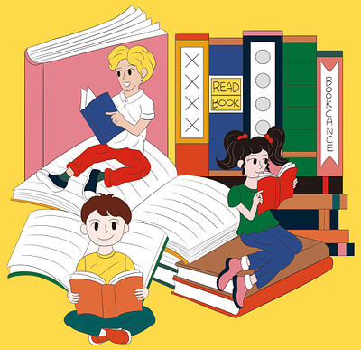 Reading a book illustration for magazine artwork book character children drawing elementary graphic design illustration kids korean library magazine reading sketch