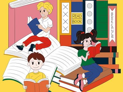 Reading a book illustration for magazine artwork book character children drawing elementary graphic design illustration kids korean library magazine reading sketch