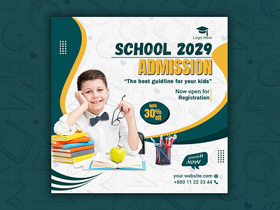 School Admission Post Design academic admission back banner book class college course education educational high kids knowledge learning media post school student teaching university