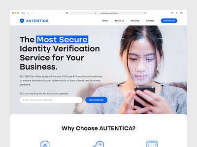 Autentica - Landing Page application auth authenticity branding design flat graphic design identity illustration interface kyc logo protection recognition security ui vector verification web