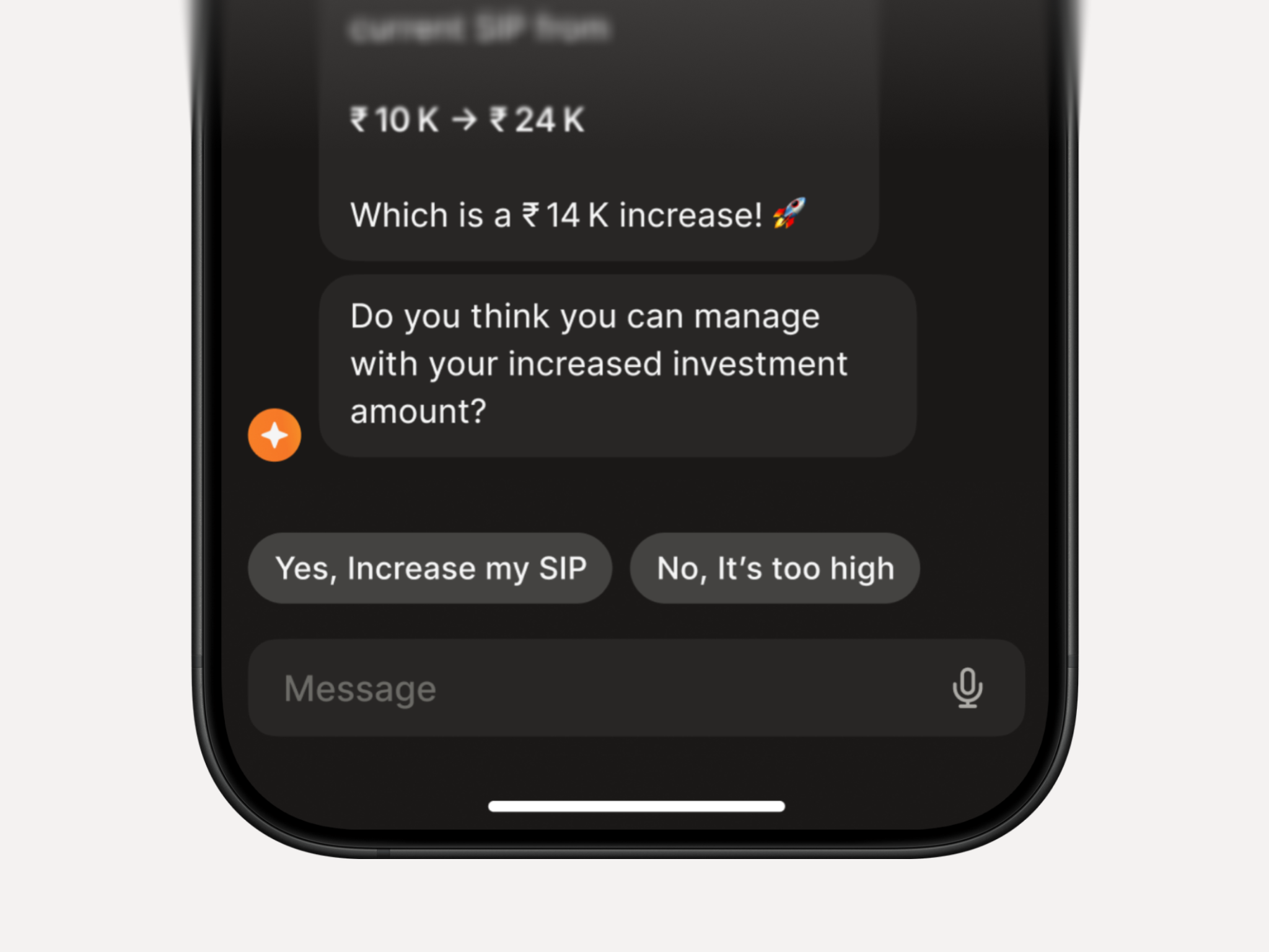 Investment Advisor Bot Concept advisor ai bot chat chatbot finance fintech investment light mode message