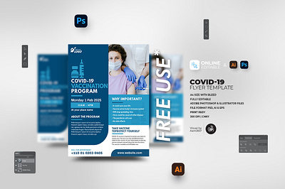 Covid-19 Vaccination Program Flyer aam360 aam3sixty covid 19 vaccination covid 19 vaccine design flyer template free flyer health services healthcare hospital illustration medical take vaccine vaccination vaccine