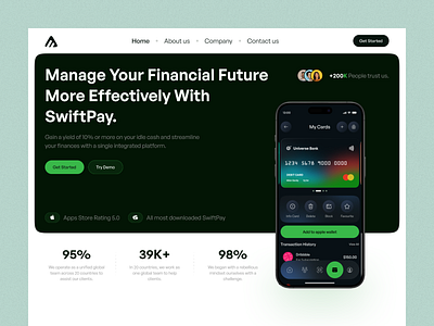 SwiftPay - Finance Landing Page b2b bank card business digital banking e wallet finance finance web financial fintech homepage homieslab landing page mobile banking platform saas startup ui web website website design