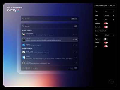 Command Menu - Made using Identity cmd k cmdk command k command menu components design figma minimal quick search recents search search bar search dropdown search empty state ui components ui inspiration ui inspo ui ux user interface