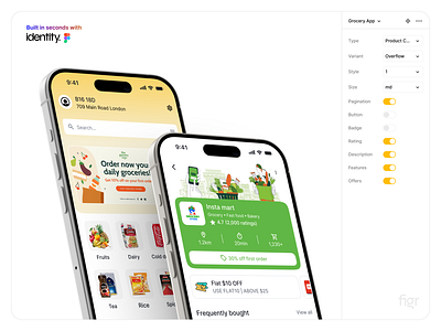 Grocery App - Made using Identity app design components delivery service design design inspiration ecommerce app food food app grocery grocery app grocery order mobile app online grocery online shop ordering app shopping ui components ui design ui inspiration