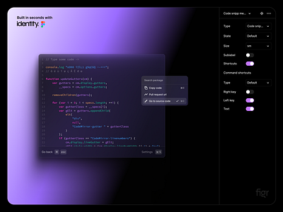 Code Snippet - Made using Identity code code ditor code menu code snippet code ui components dark mode desktop app dropdown menu option menu ui ui components ui design uiux visual design