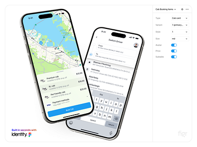 Ride Booking App - Made using Identity app app design booking app components driver mobile app ola passenger ride sharing app rider taxi app uber ui ui components ui design ui inspiration