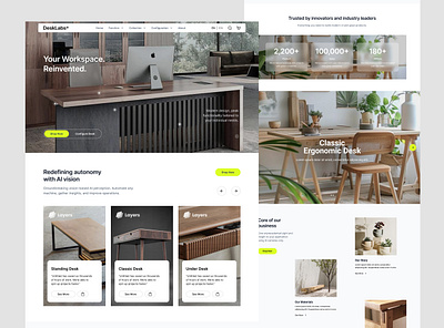 DeskLab - Furniture Landing Page aesthetic agency branding clean company dekstop design furniture graphic design landing page minimalist mobile responsive simple ui uiux website