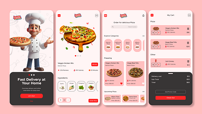 Pizza delivery app screens app design interaction design minimal design pizza delivery screens simple ui ui design user interface ux