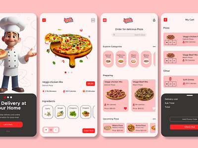 Pizza delivery app screens app design interaction design minimal design pizza delivery screens simple ui ui design user interface ux