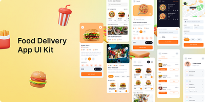 Food Delivery App UI Kit add to cart design beautiful design cart delivery app e commerce food food app food delivery app food delivery redesign food delivery service food order food recipes foody gourmet map mobile app online food app order ordering app tracking