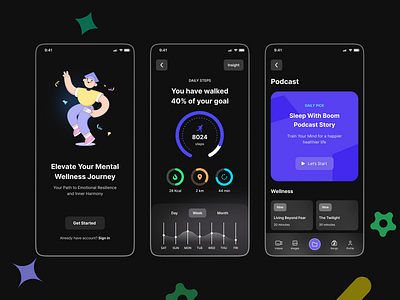 Modern Walking & Wellness App exercise exercise app ui modern app ui designer uiux