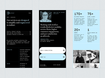 Artifact — Mobile agency creative cta design digital grid header hero home layout mobile product design rwd services stats testimonial ui ux web website