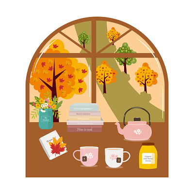 Vector Illustration of Autumn window