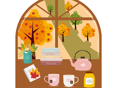 Vector Illustration of Autumn window